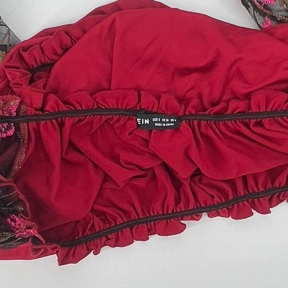 SHEIN Red Floral Long Sleeve Off The Shoulder Crop Blouse Size Small Women’s - Picture 2 of 5